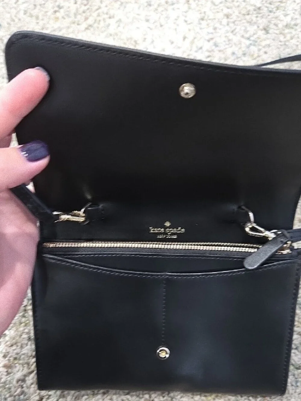 kate spade black leather flap crossbody bag